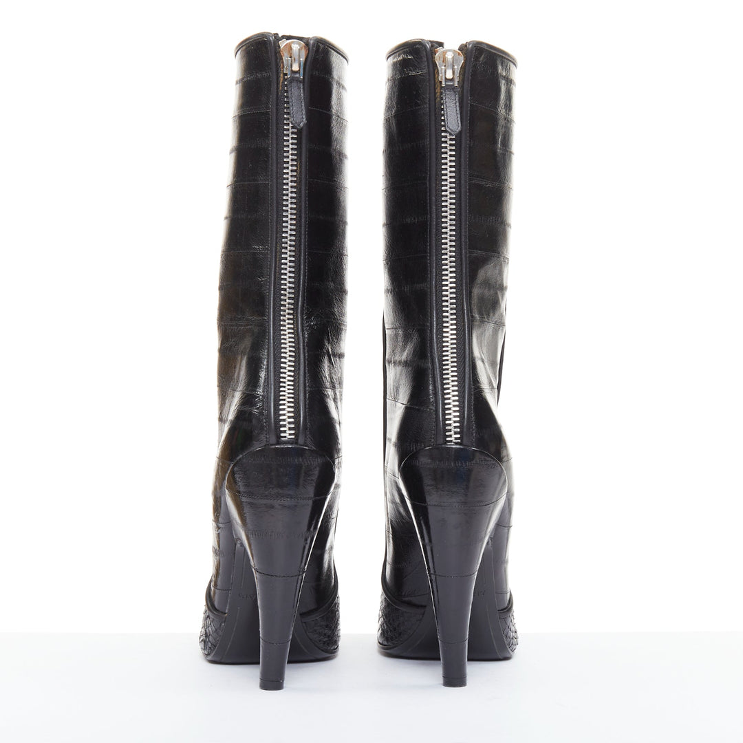 GIVENCHY 2009 multi textured curved horn heel black scaled ankle boots EU40