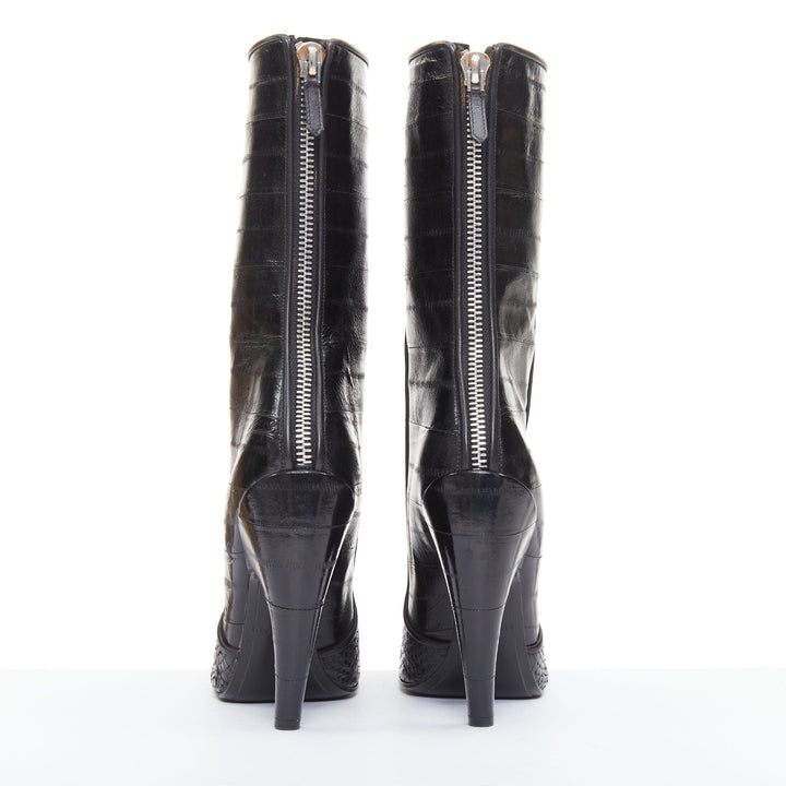 GIVENCHY 2009 multi textured curved horn heel black scaled ankle boots EU40