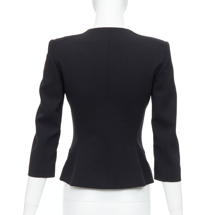 PIERRE BALMAIN black virgin wool blend silver zip front shoulder jacket FR38 M