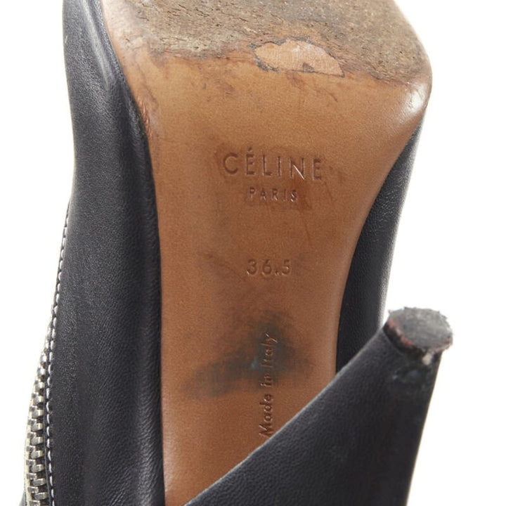 OLD CELINE Phoebe Philo black leather twist silver zip cone heel bootie EU36.5