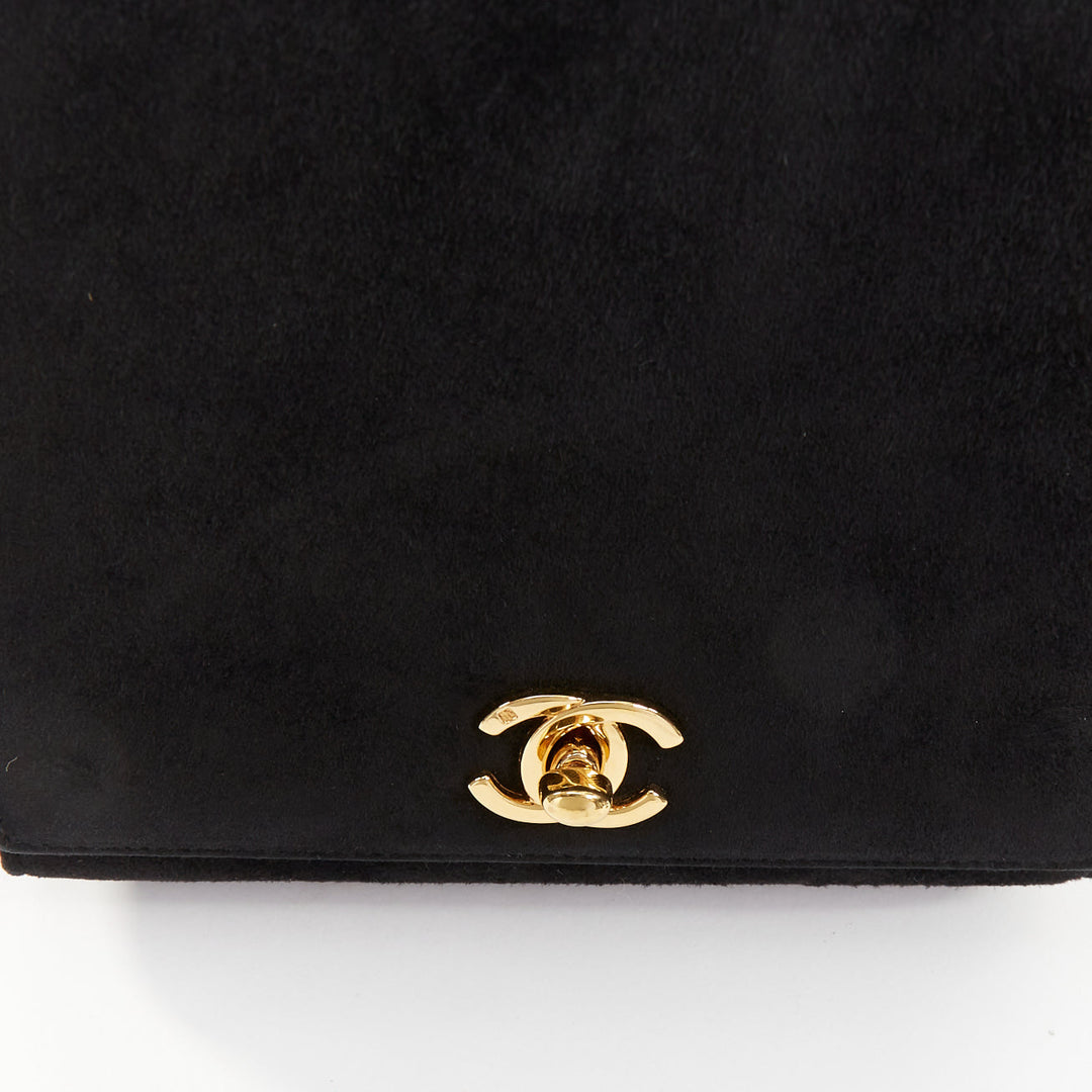 CHANEL 1994 Turnlock Flap Bag black suede triple strap vintage shoulder bag