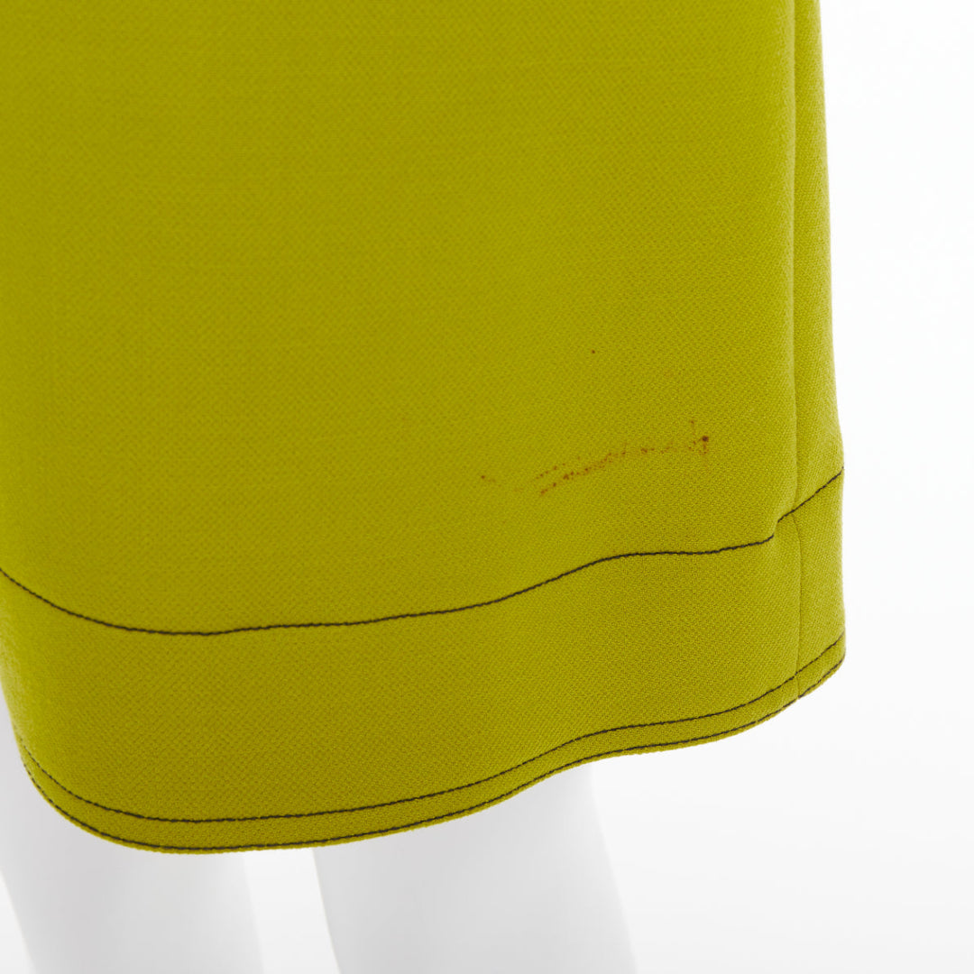 MARNI lime green 100% virgin wool overstitch silk lined shift dress IT36 XXS