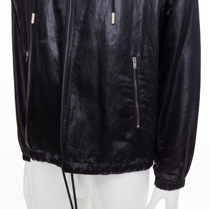 SAINT LAURENT 2018 crinkled coated drawstring zip up blouson jacket FR 46 S