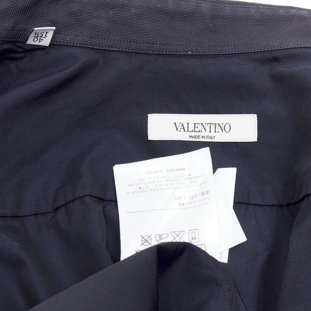 VALENTINO classic minimal navy poplin twill contrast collar dress shirt EU40 L