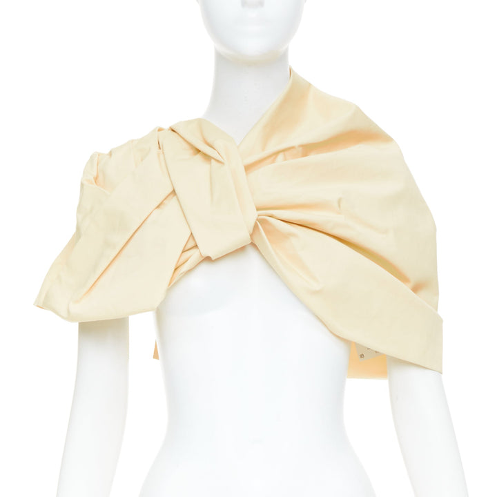 JIL SANDER 2021 pastel yellow cotton silk knot detail wrap short cape IT34 XXS
