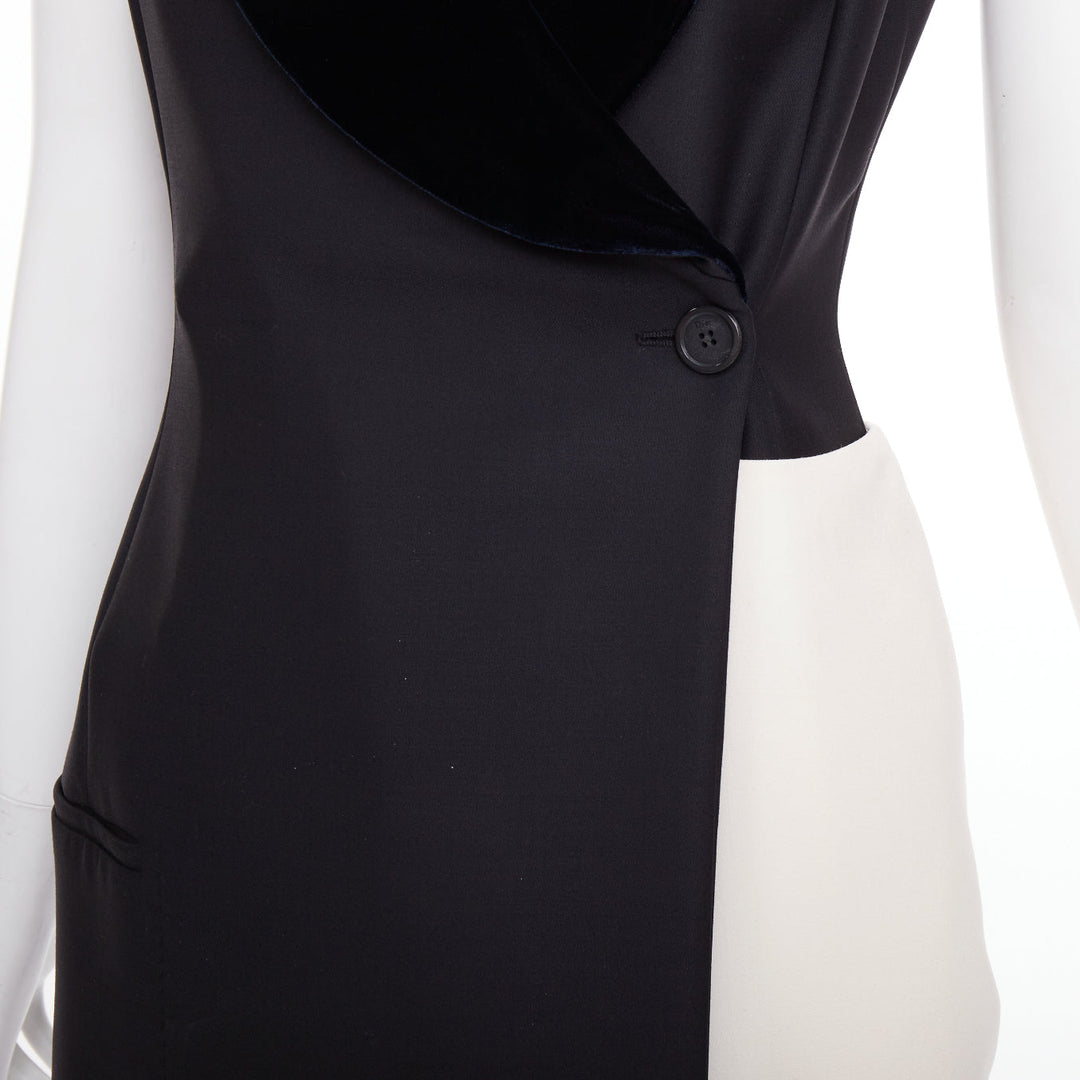 CHRISTIAN DIOR 2013 Raf Simons black white velvet lapels asymmetric dress FR36 S