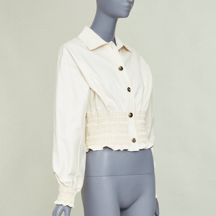 HERMES 2010 Crude Cell  ivory heavy cotton smocked waist crop overshirt FR38 M