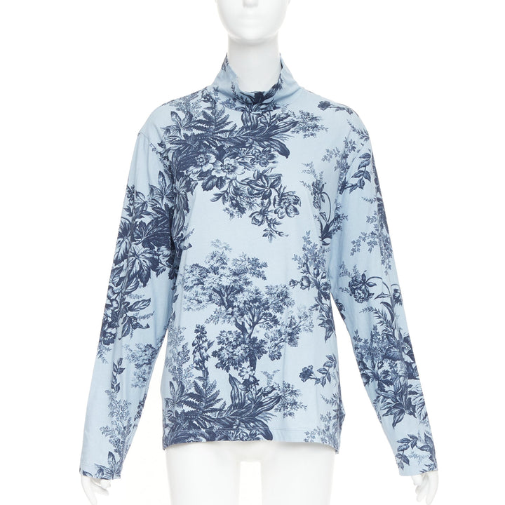 ERDEM 2022 Victor blue cotton Pembridge floral toile print turtleneck tshirt XL