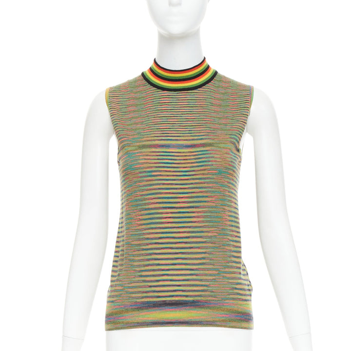 MISSONI Rasta rainbow multicolour graphic wool knitted high neck tank top IT40 S