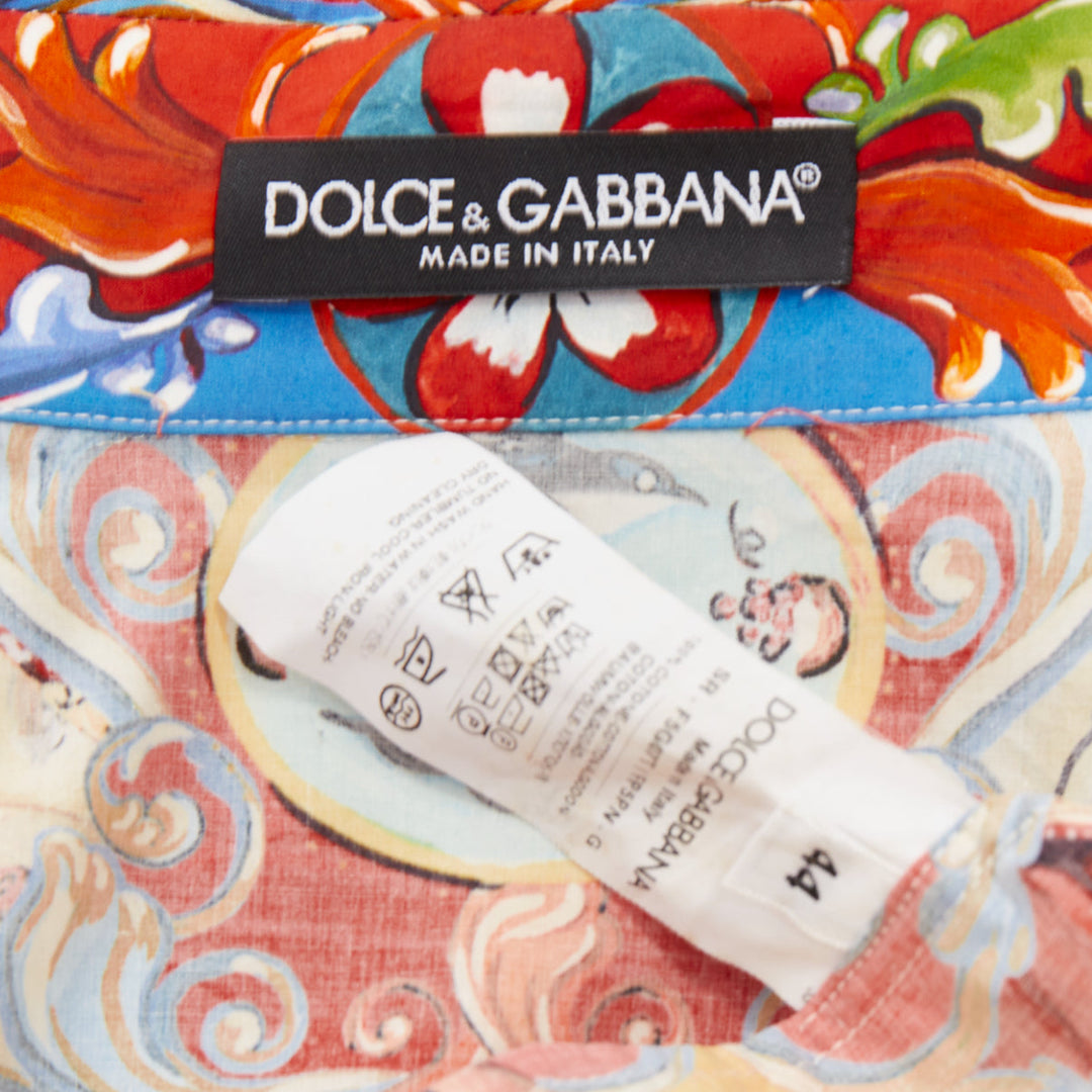 DOLCE GABBANA 2016 Carretto Siciliano cotton rolled sleeves crop shirt IT44 L