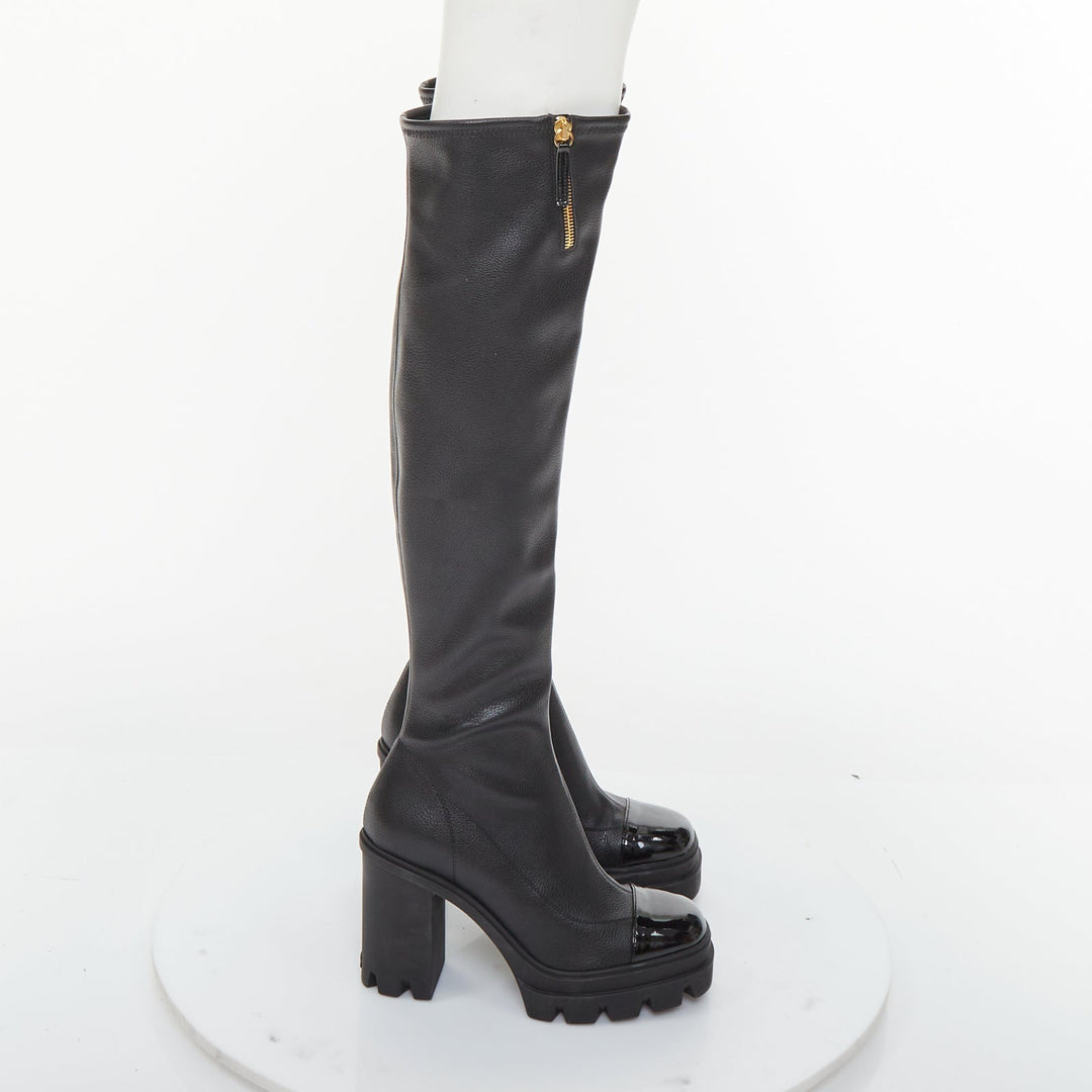 GIUSEPPE ZANOTTI Circus black stretch nappa patent cap toe boots EU39