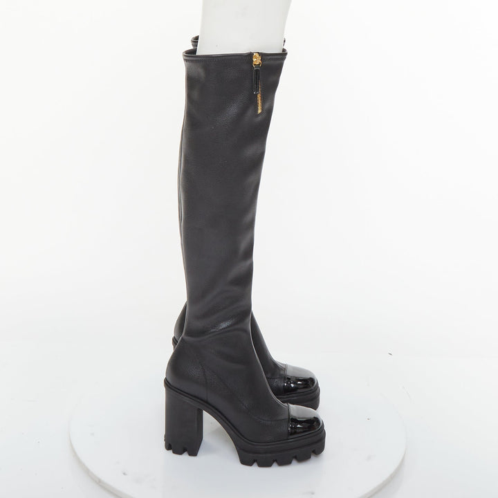 GIUSEPPE ZANOTTI Circus black stretch nappa patent cap toe boots EU39