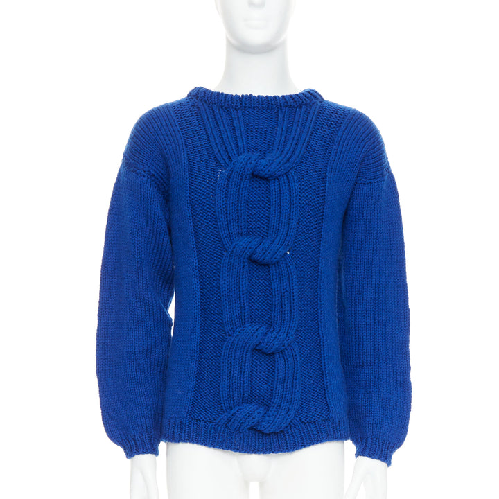 SIV STOLDAL 2008 Cover Up cobalt blue 100% wool cable knit sweater S