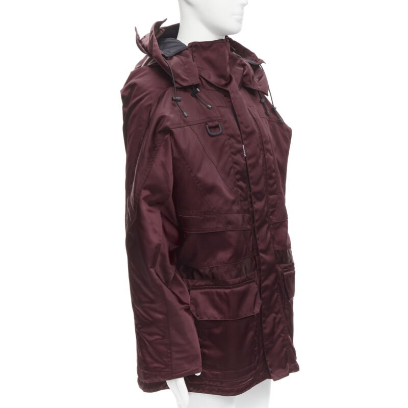 BALENCIAGA Demna burgundy red oversized hooded quilted ski jacket coat