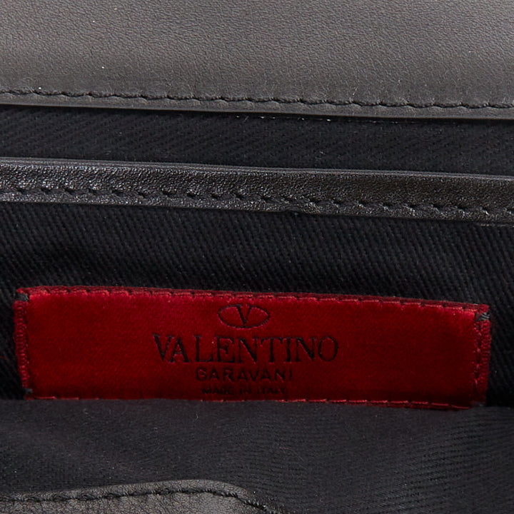 VALENTINO Rockstud black scaled leather silver flip lock top handle clutch bag