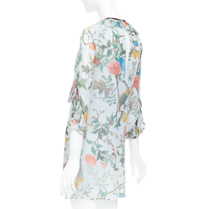 GUCCI 2015 Tian Bloom print 100% silk black ribbon trim dress IT36 XXS
