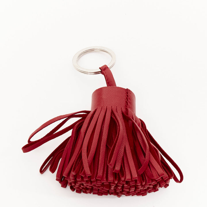 HERMES Milo Carmen red leather single tassel PHW silver keyring bag charm