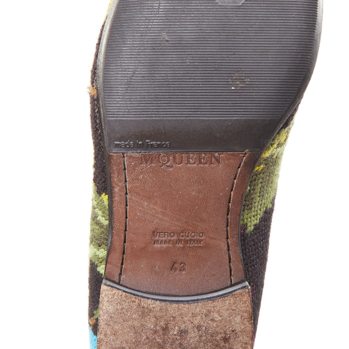 ALEXANDER MCQUEEN 2012 floral needlepoint textile evening slipper loafers EU43