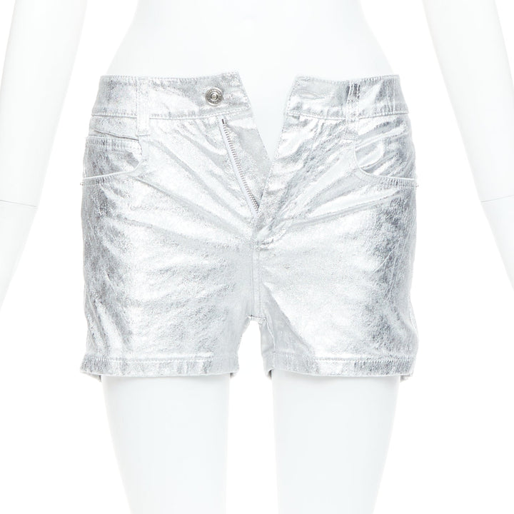 ERMANNO SCERVINO metallic silver coated cotton blend shorts IT38 XS