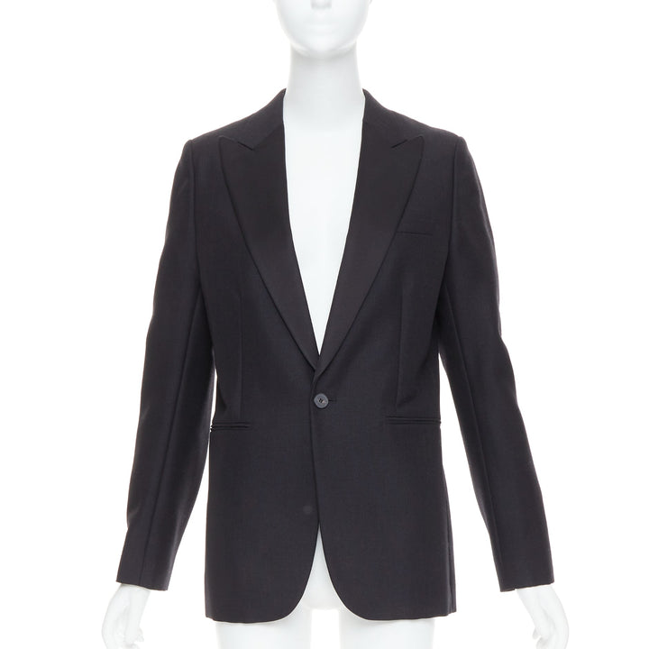 CHRISTIAN DIOR black wool mohair boxy peak collar tux jacket FR40 L