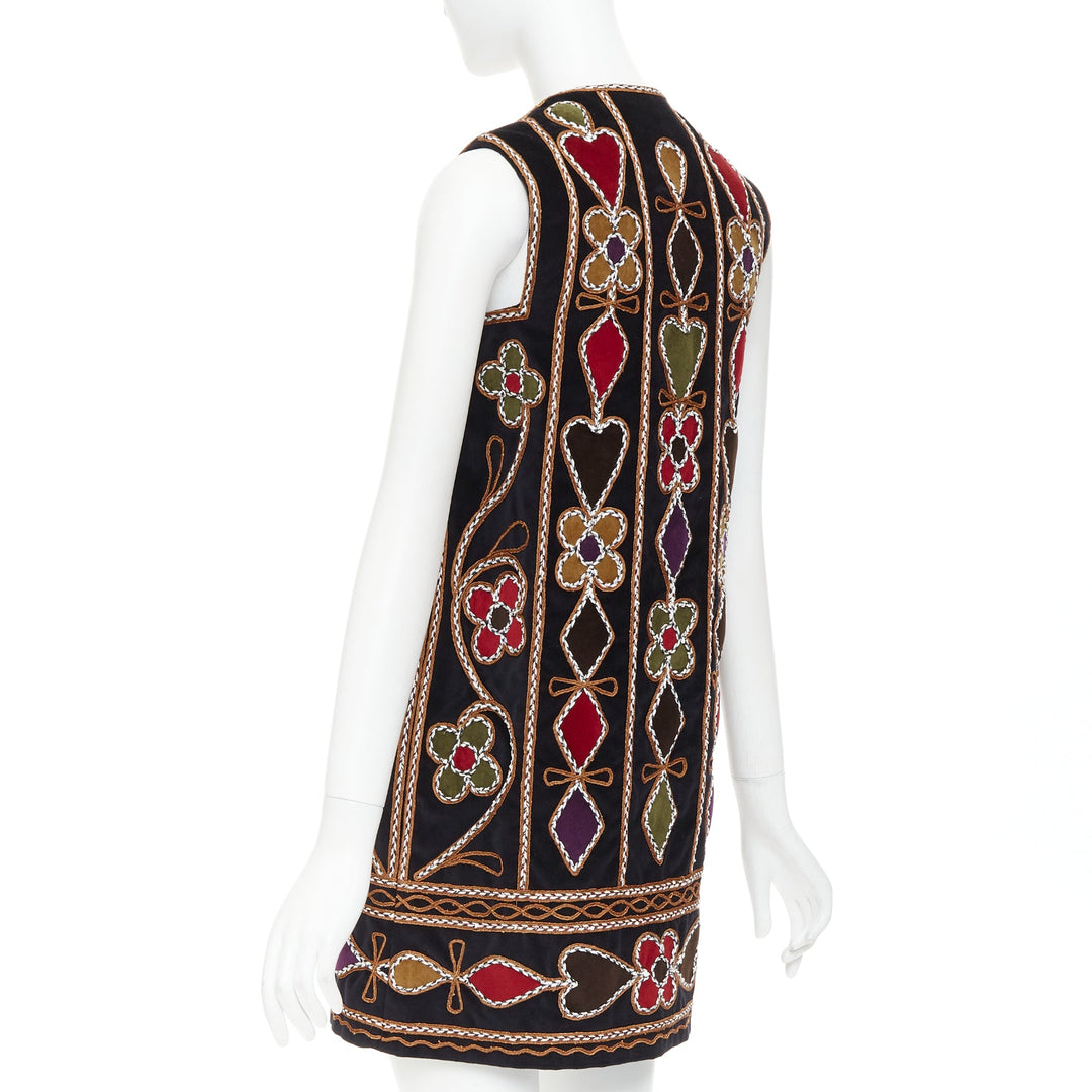 DIOR 2021 Runway black velvet  Folkloric Heart Velvet embroidered gilet FR34 XS