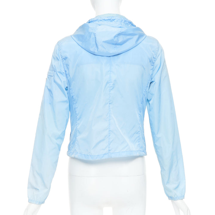 PRADA 29H135 sky blue nylon white logo arm cropped jacket IT40 S