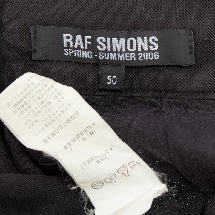 RAF SIMONS 2006 black cotton high waist paperbag wide shorts EU50 XL