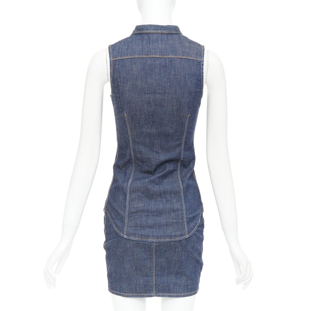 DSQUARED2 Vintage blue cotton denim red logo zip front dress IT40 S