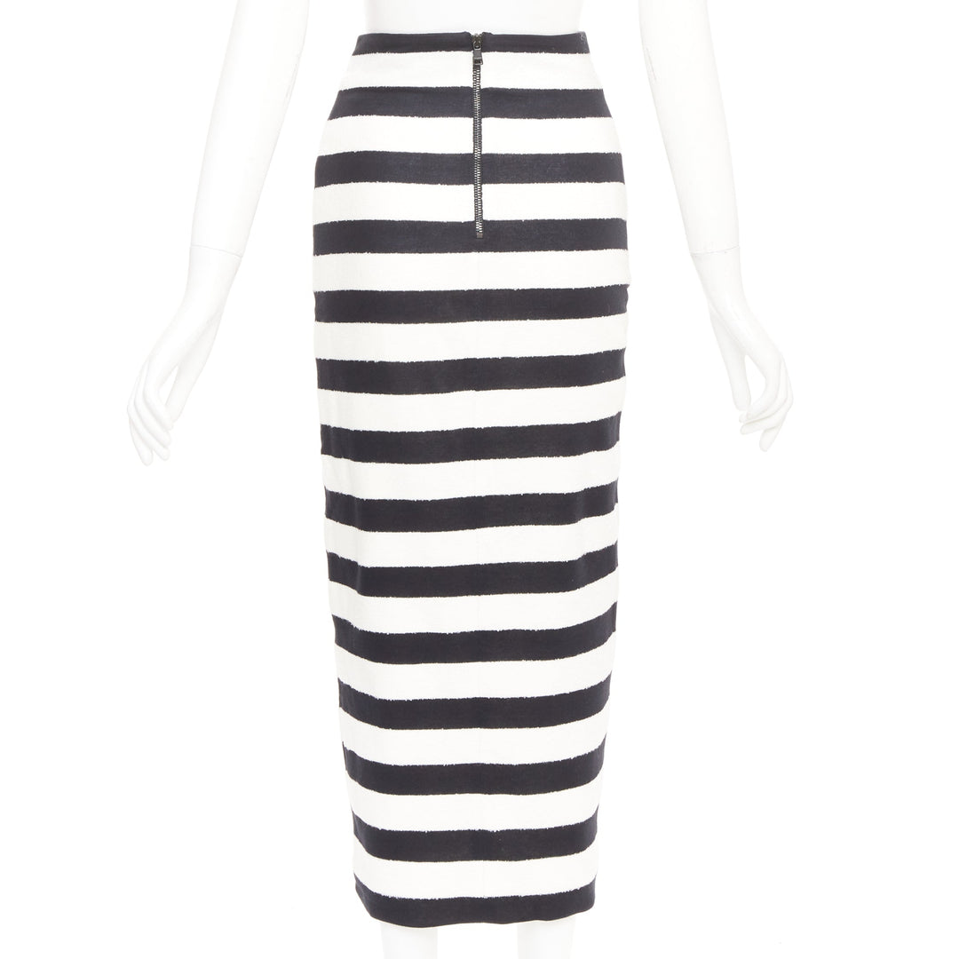 BALMAIN 2024 stripe two tone lion button front high waist knit  skirt FR34 XS