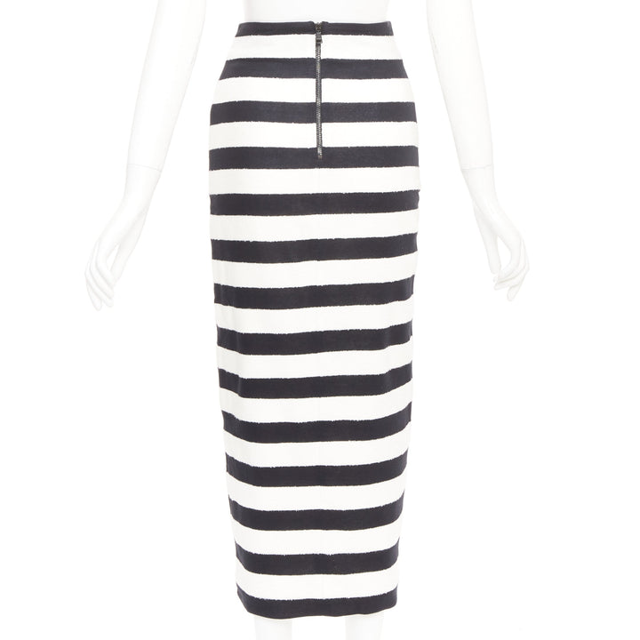 BALMAIN 2024 stripe two tone lion button front high waist knit  skirt FR34 XS