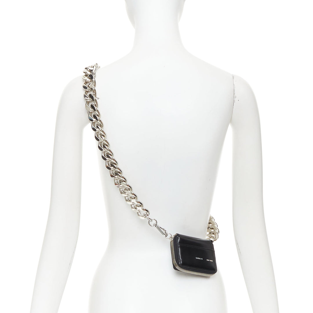 KARA Bike Chain Wallet black leather silver chunky chain micro crossbody bag