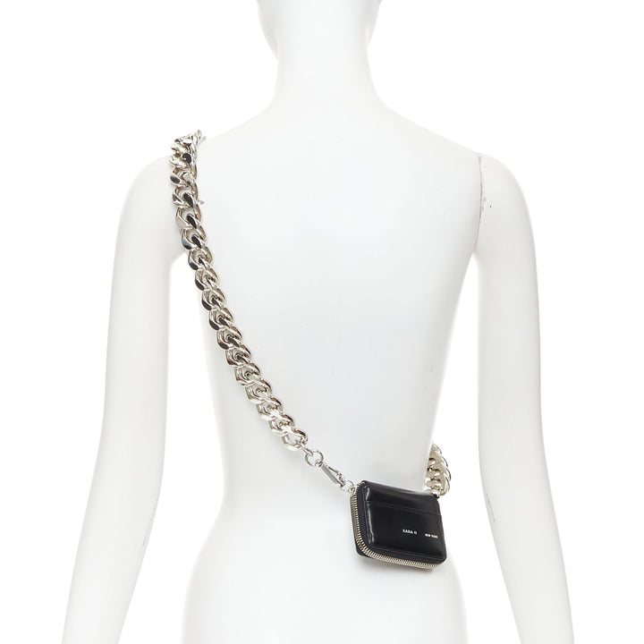 KARA Bike Chain Wallet black leather silver chunky chain micro crossbody bag