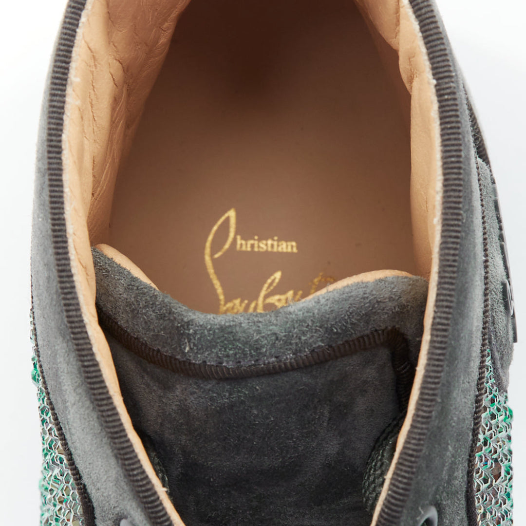 CHRISTIAN LOUBOUTIN Louis Orlato Tsar Green Strass crystals high sneaker EU43