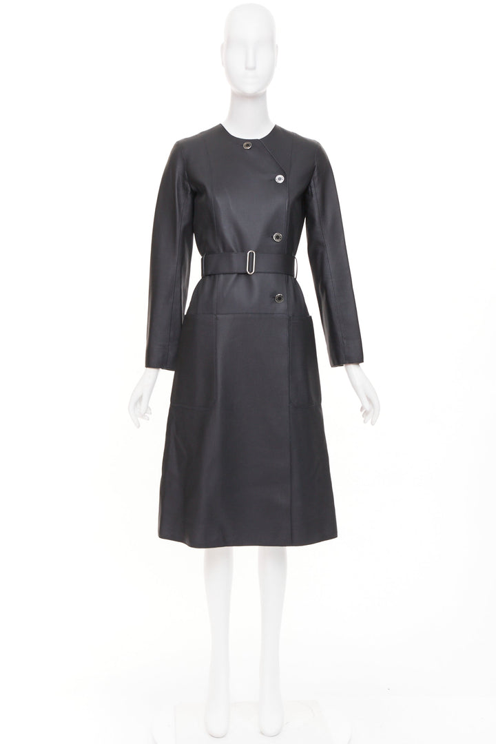 HERMES deerskin asymmetric snap button collared belted long leather coat FR34 XS