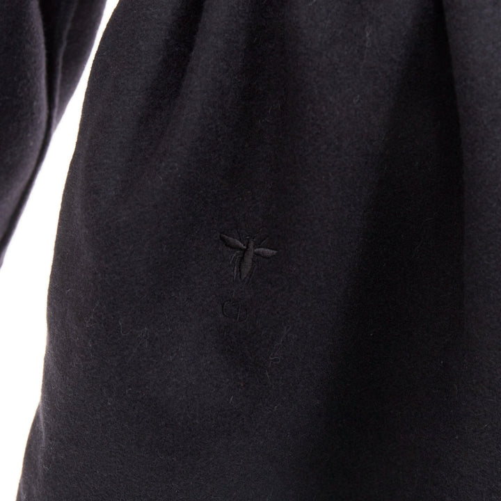 CHRISTIAN DIOR black wool angora cashgora hooded belted popover dress FR38 M