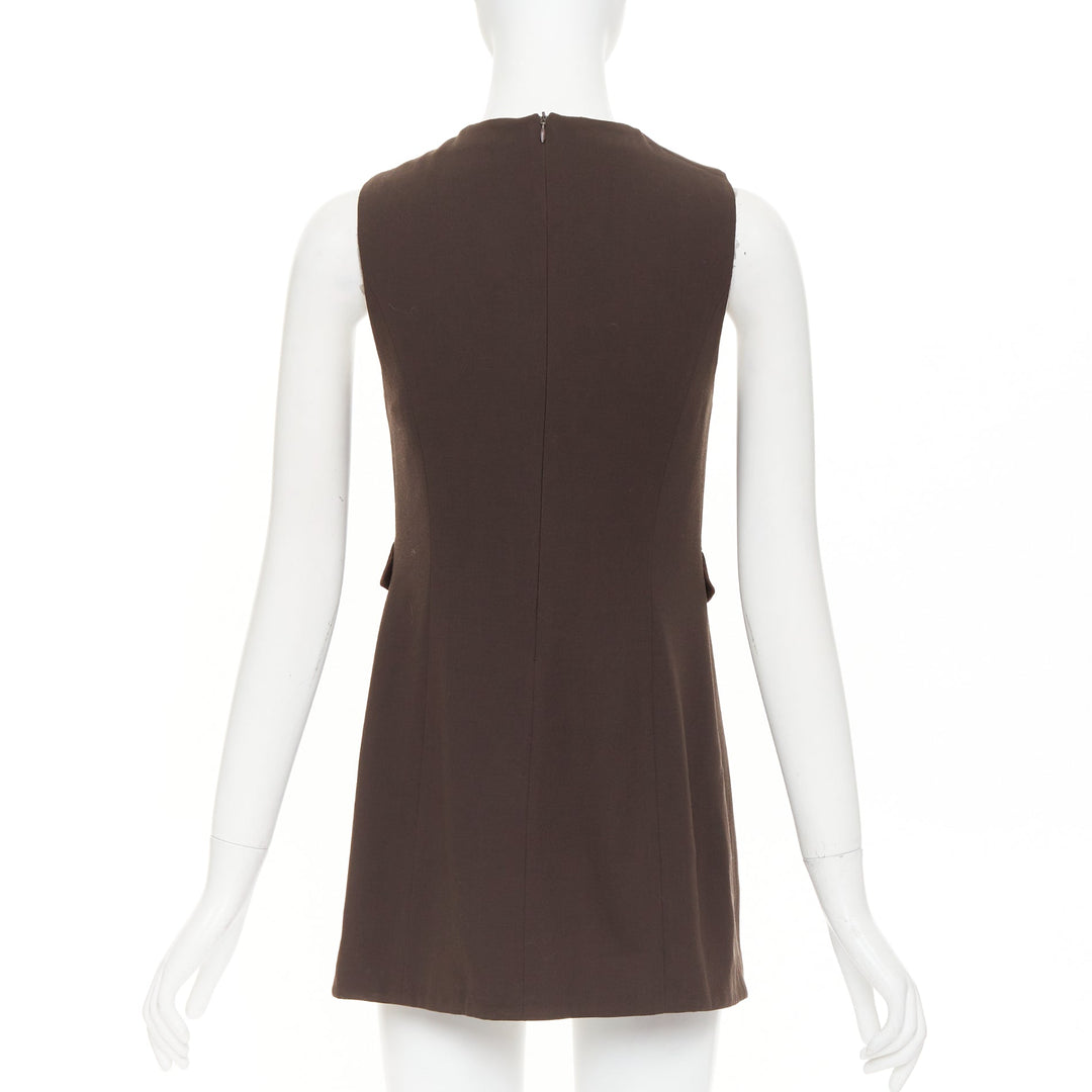 GIORGIO ARMANI Vintage brown wool longline cutout crossover vest top IT42 M