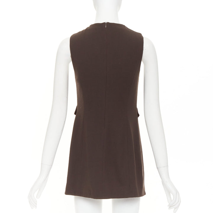 GIORGIO ARMANI Vintage brown wool longline cutout crossover vest top IT42 M