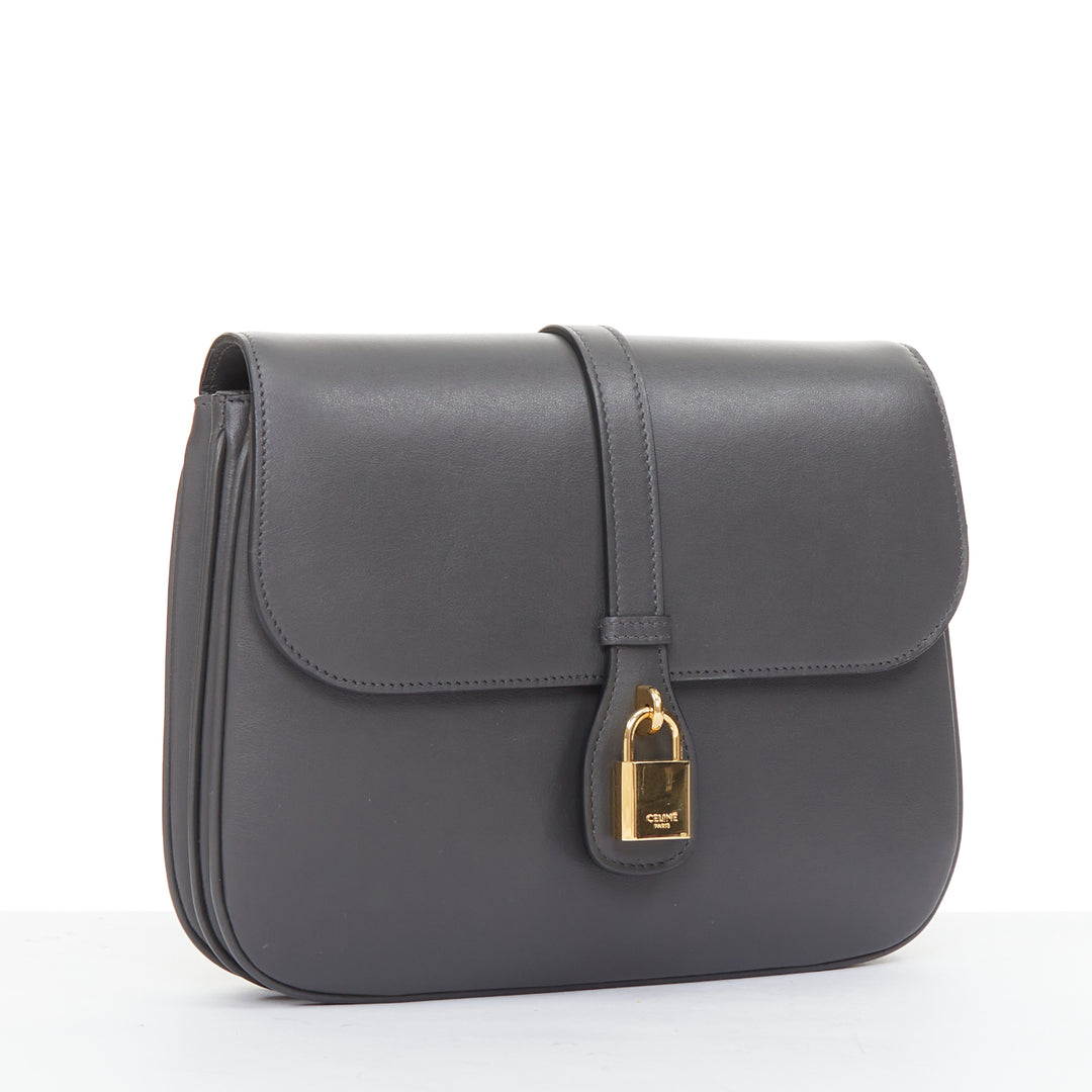 CELINE 2021 Medium Tabou dark grey calfskin leather GHW lock crossbody bag