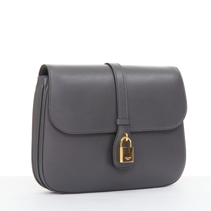 CELINE 2021 Medium Tabou dark grey calfskin leather GHW lock crossbody bag