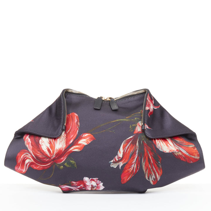 ALEXANDER MCQUEEN 2012 De Manta black red Tulip floral silk satin clutch bag