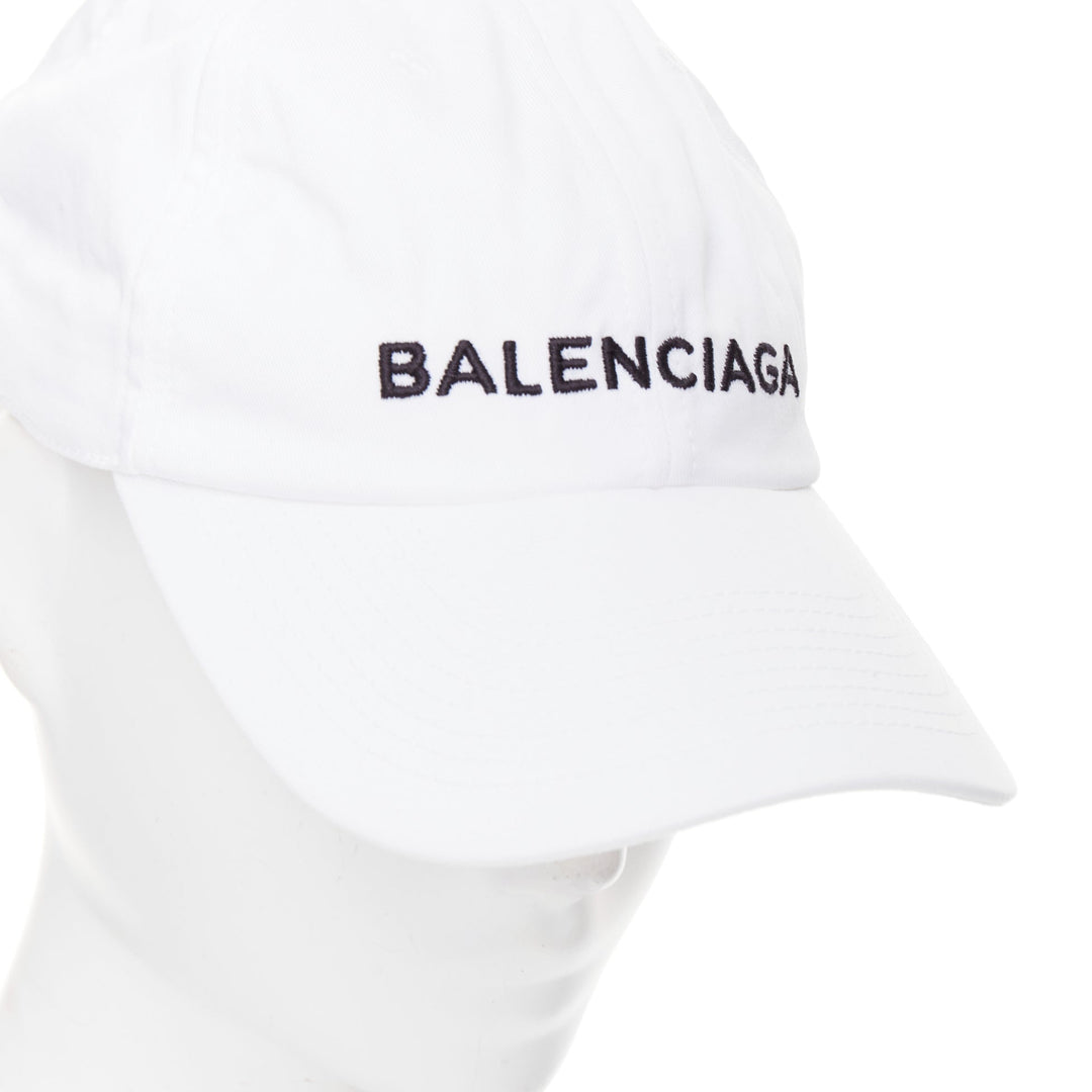 BALENCIAGA white cotton black embroidered logo baseball cap L