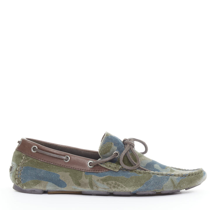 DOLCE GABBANA green brown camouflage suede driving loaers shoes EU39