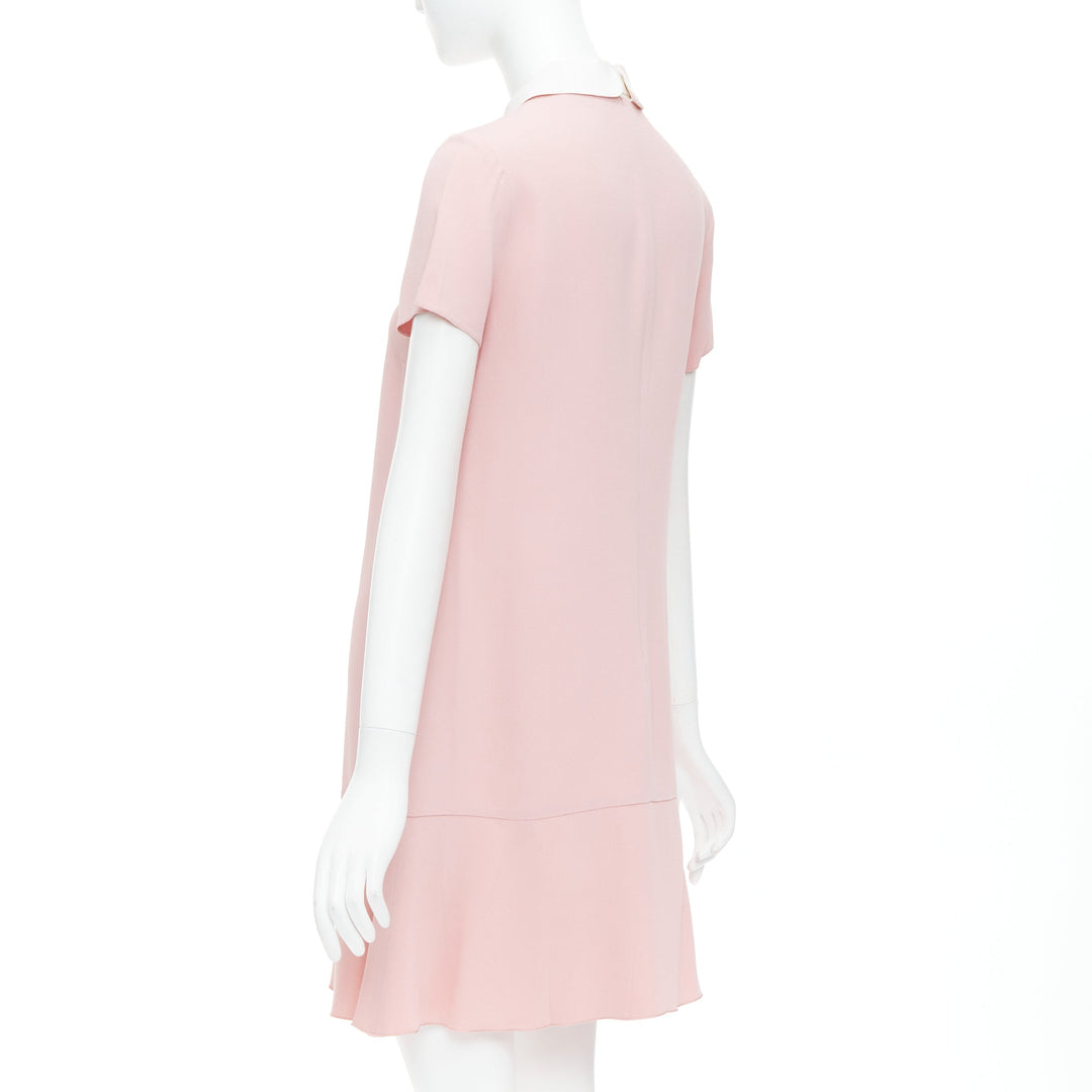 RED VALENTINO pink cream bow tie peter pan collar shift dress IT42 M