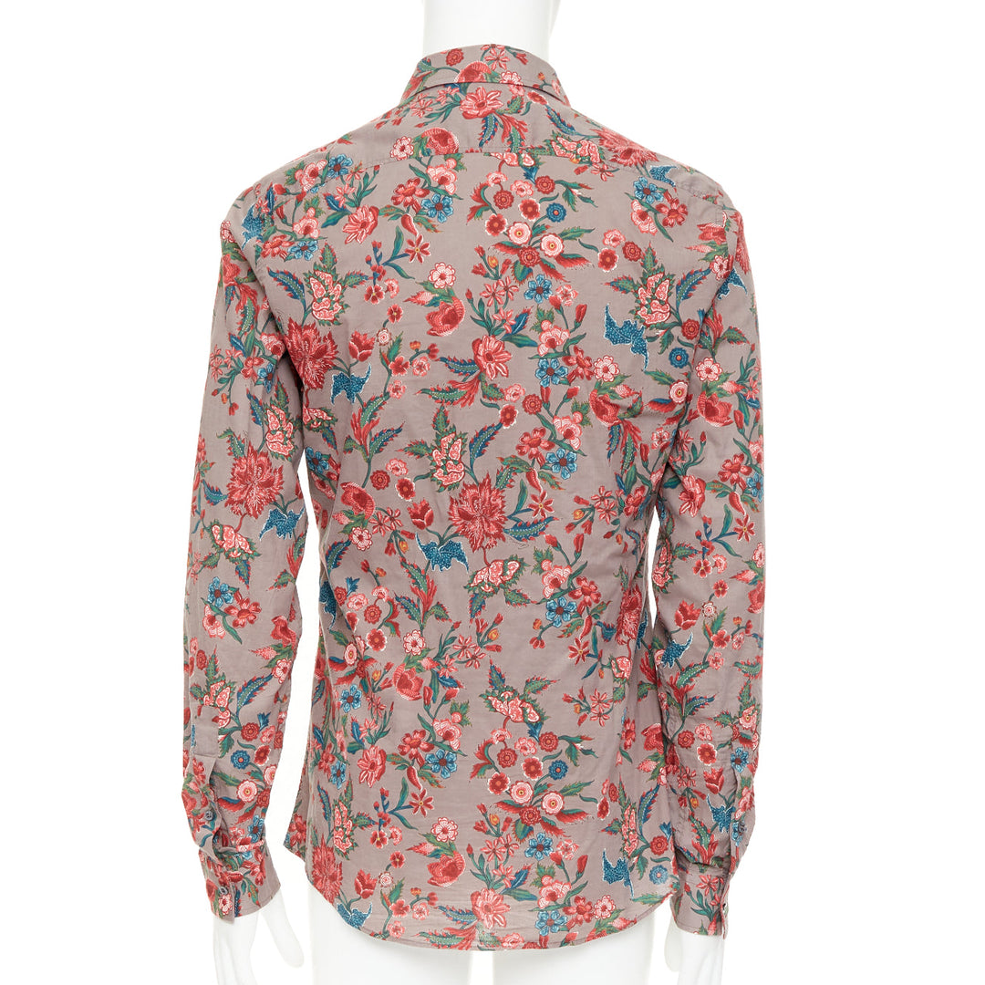 GUCCI 2013 Chintz red brown floral cotton button down shirt EU41 XL