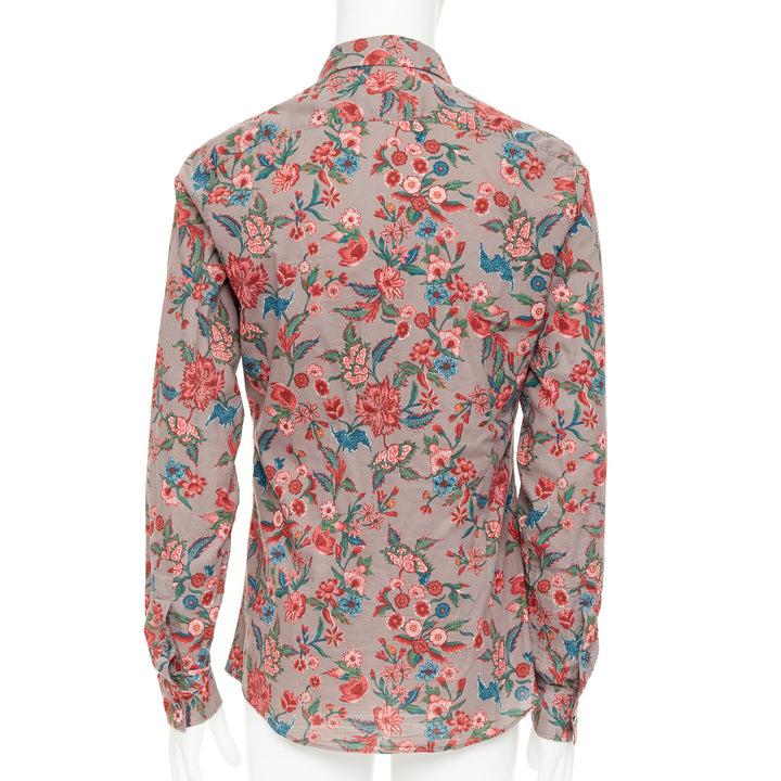 GUCCI 2013 Chintz red brown floral cotton button down shirt EU41 XL