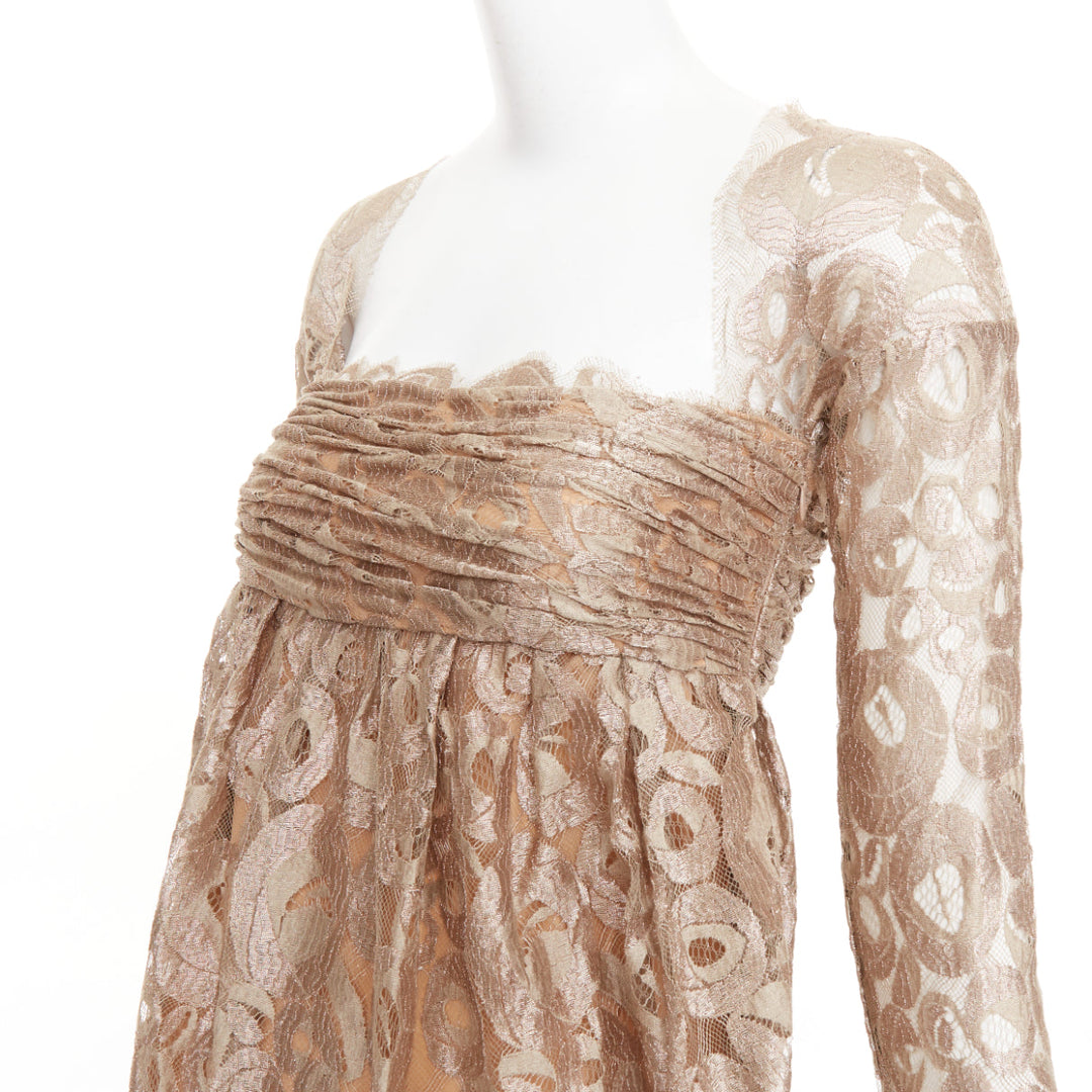 ROMEO GIGLI JOYCE Vintage ruched empire lace gold draped cocktail dress IT36 XXS