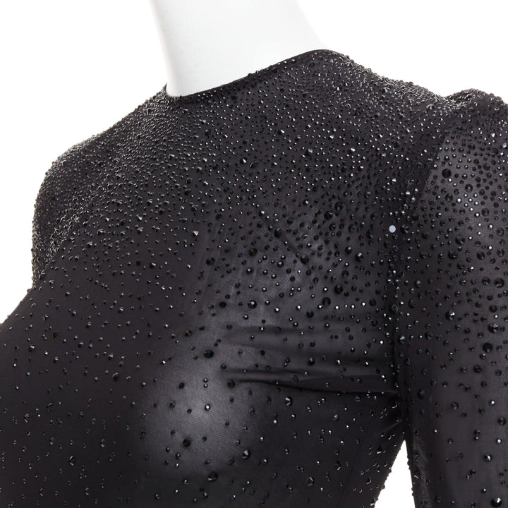 ALEXANDRE VAUTHIER black sheer degrade crystal long sleeve long train gown dress