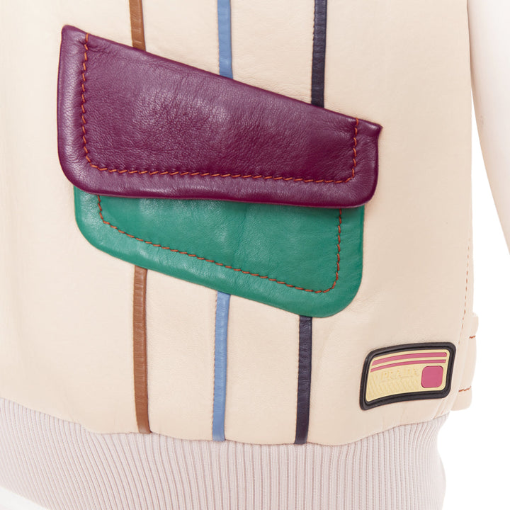 PRADA 2017 Runway leather beige colorblocked geometric sweater vest IT36 XXS