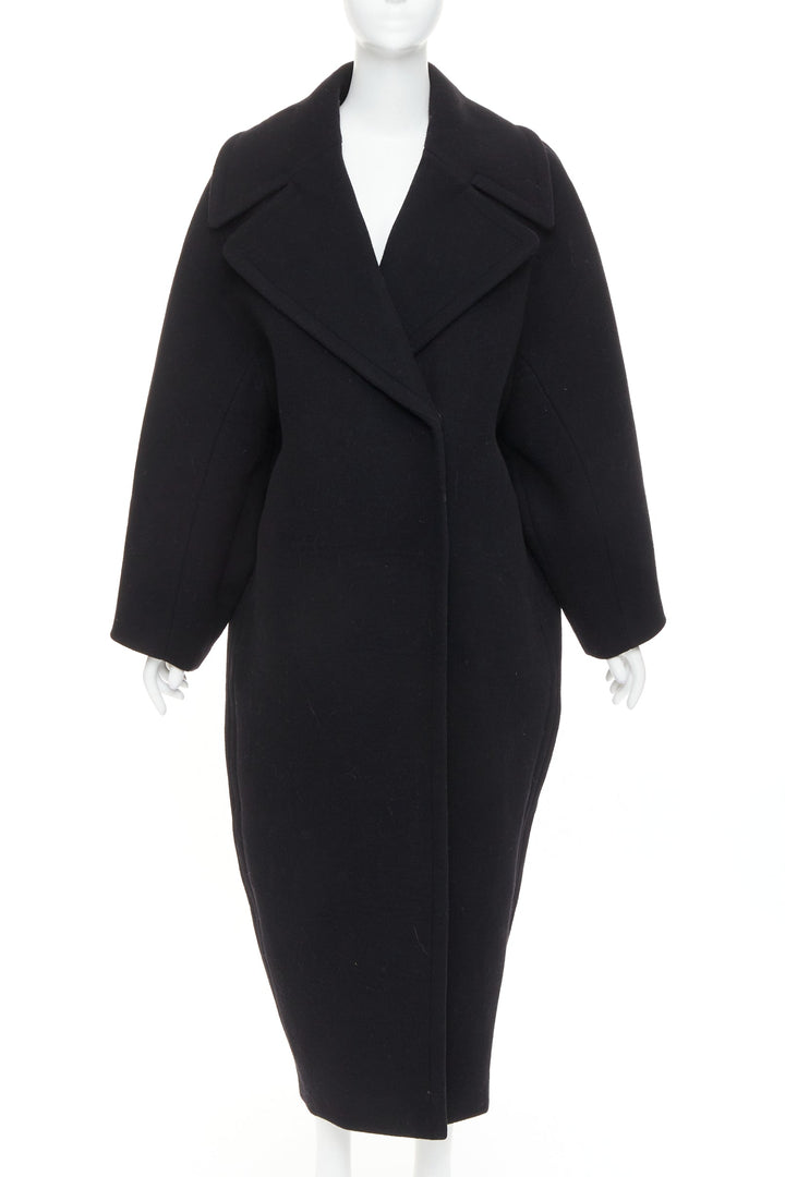 ALAIA black 100% double faced virgin wool oversized cocoon egg coat FR34 XS