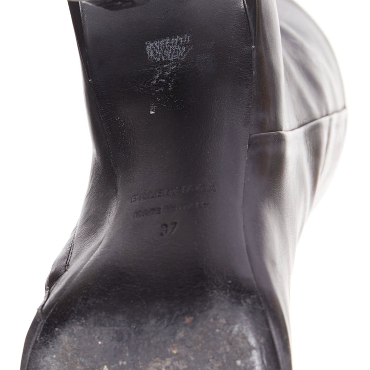 BALENCIAGA Hourglass black leather sculptural curved heel point ankle boots EU37